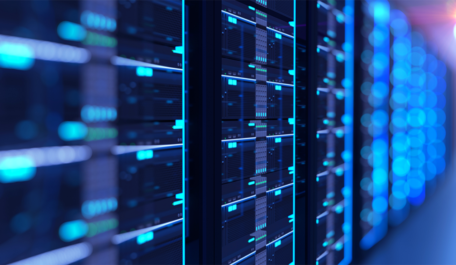 A row of high-tech servers in a data center, representing the backbone of modern computing and data storage solutions.