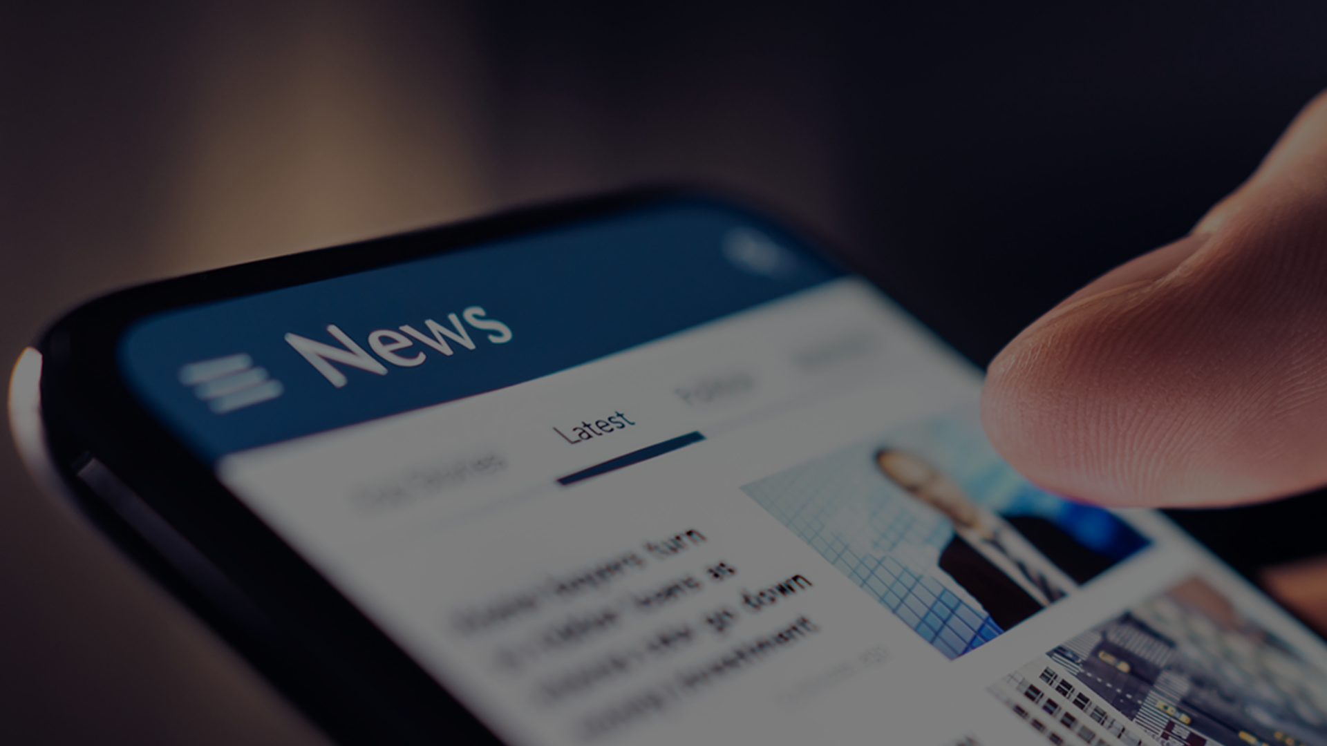 User interacting with a news application on their mobile device