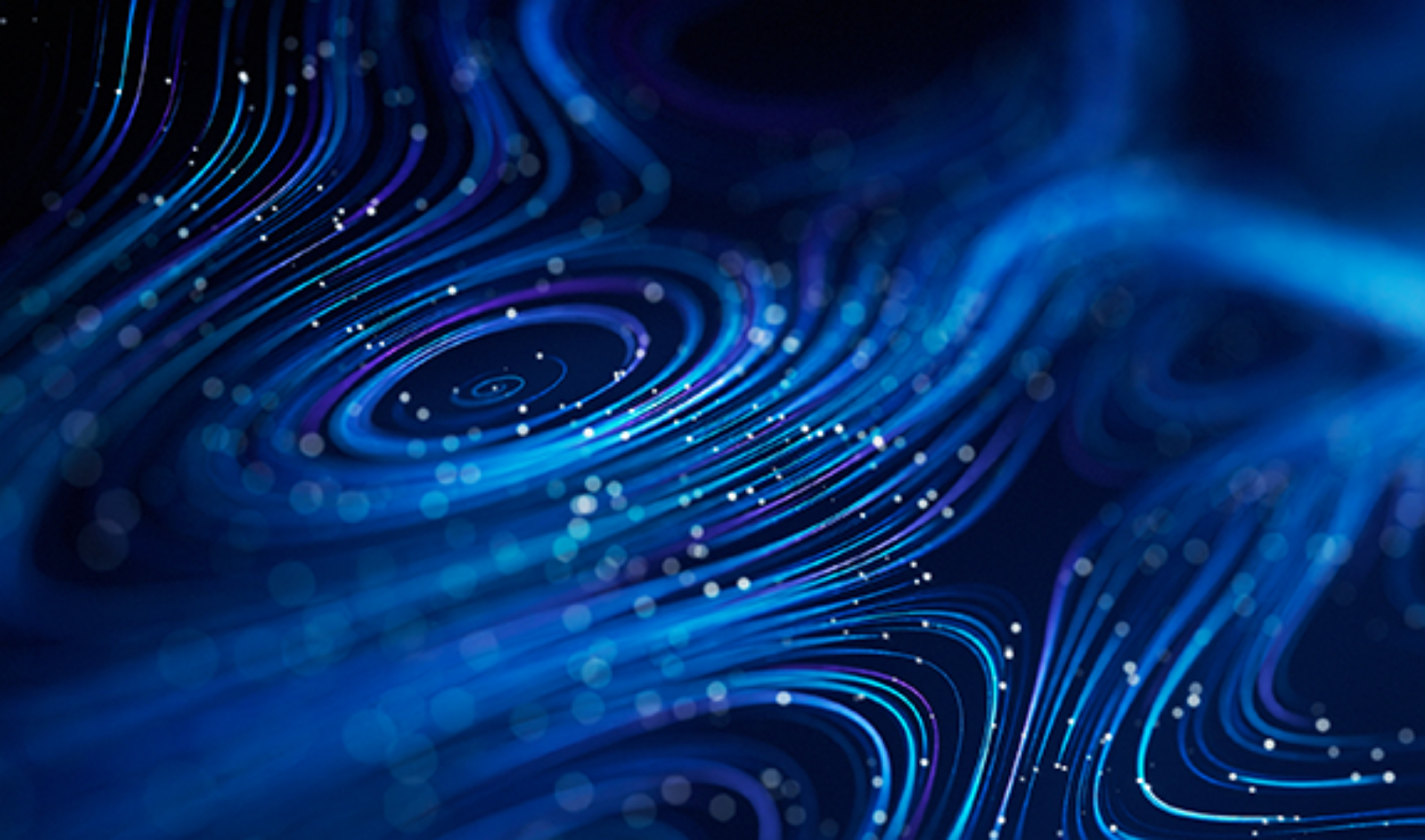 Abstract composition of blue lines and dots on a dark backdrop, evoking a sense of depth and movement.